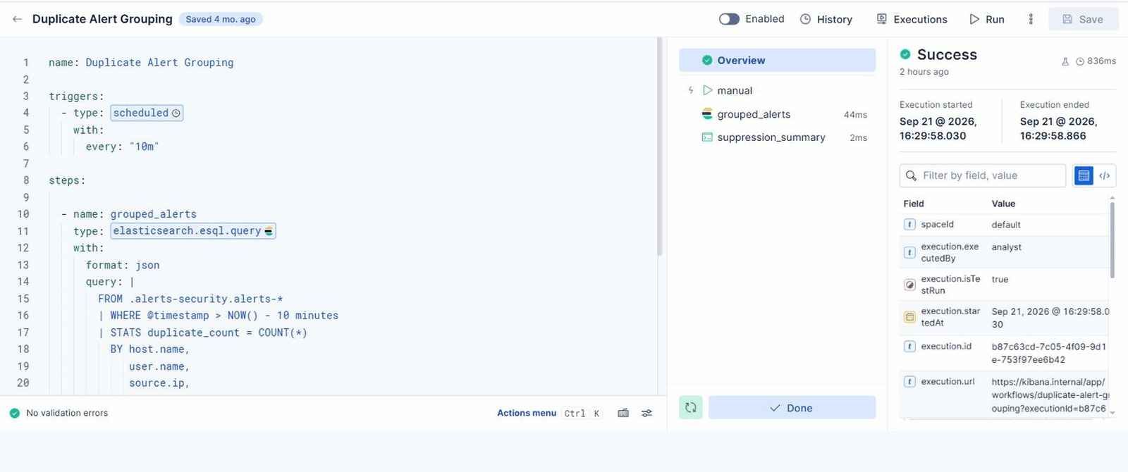 Duplicate Alert Grouping: succeeded in 836ms, grouped_alerts 44ms, suppression_summary 2ms